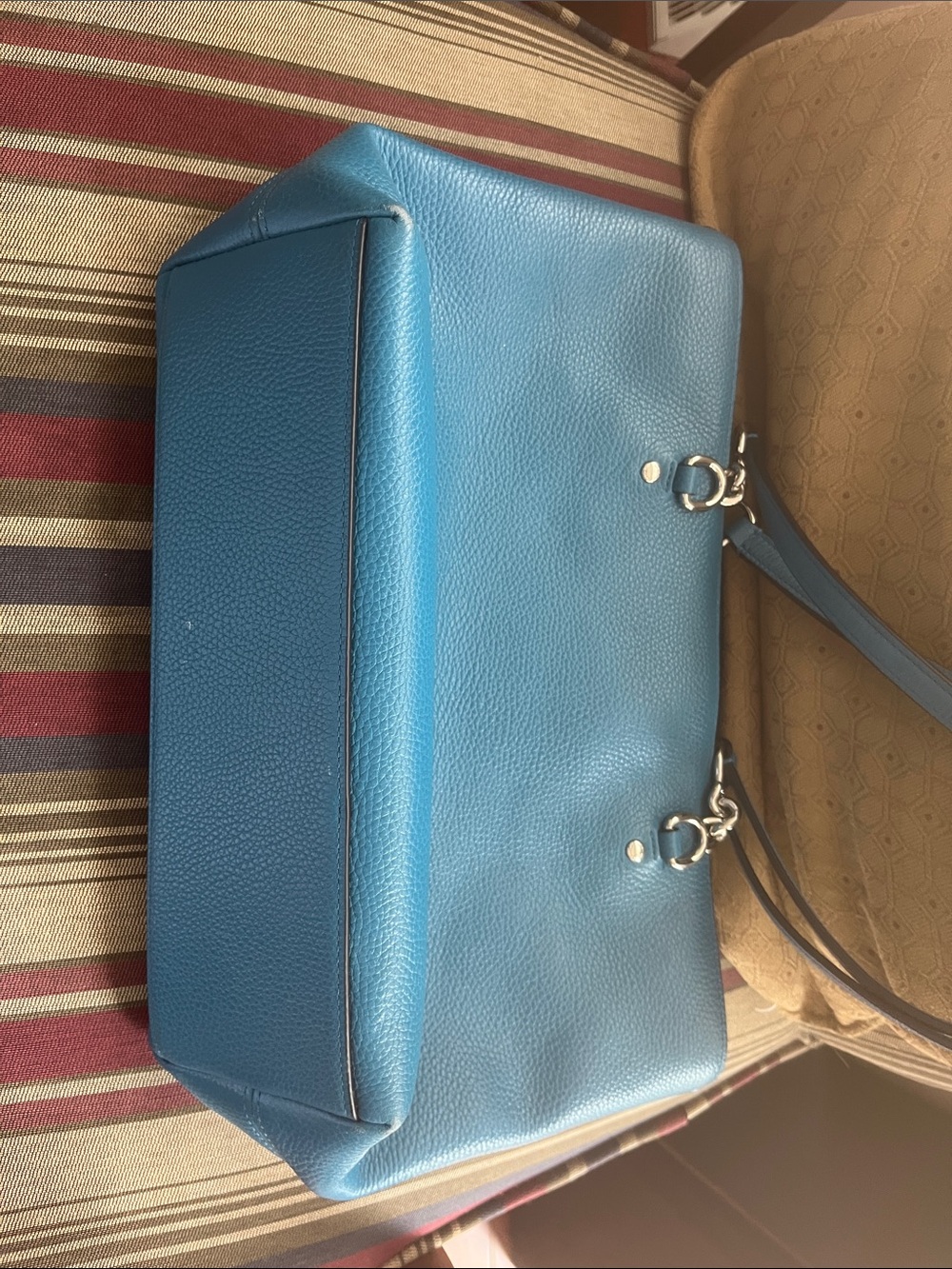 Coach Teal Blue Pebbled Leather Tote - Picture 3 of 6